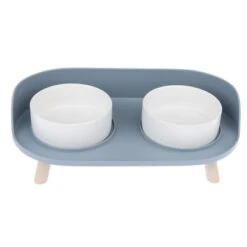 TIAKI Comedero Doble De Cerámica Para Mascotas -Suministros Para Mascotas 302496 tiaki napf duo grau fg 6149 6