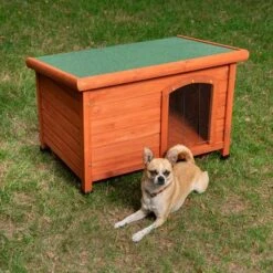 Caseta De Madera Woody Con Puerta Para Perros -Suministros Para Mascotas 55517 woody flachdach outside fg 9073 9